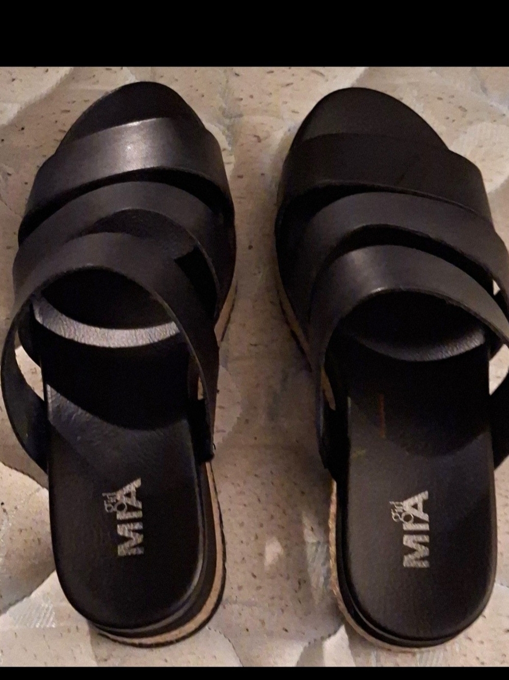 MIA Black Layered Strap Slide Sandals